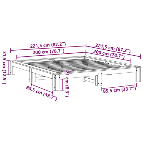 vidaXL Bed Frame without Mattress White 200x200 cm Solid Wood Pine