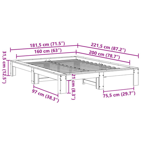 vidaXL Bed Frame without Mattress 160x200 cm Solid Wood Pine