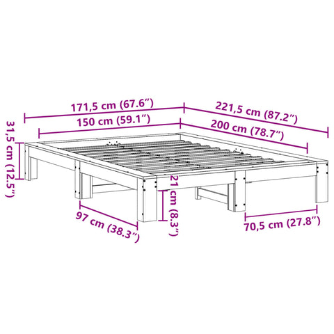 vidaXL Bed Frame without Mattress Wax Brown 150x200 cm King Size Solid Wood Pine