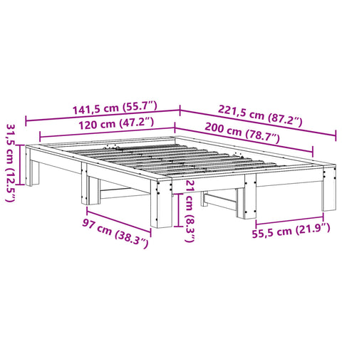 vidaXL Bed Frame without Mattress 120x200 cm Solid Wood Pine