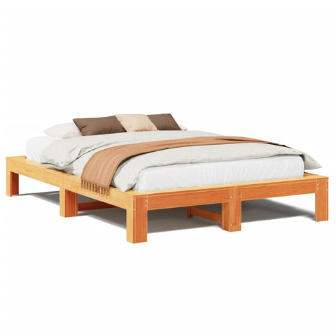 vidaXL Bed Frame without Mattress Wax Brown 140x190 cm Solid Wood Pine