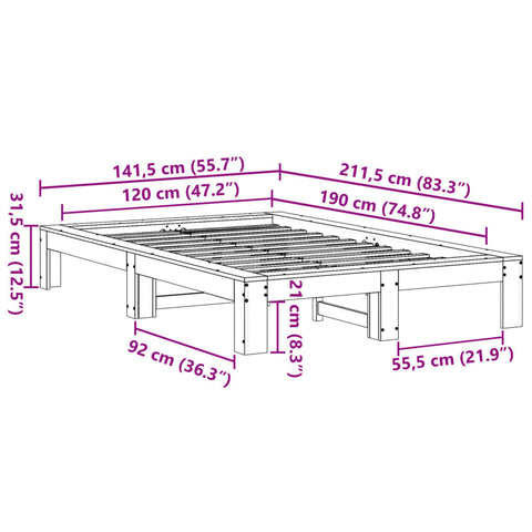 vidaXL Bed Frame without Mattress Wax Brown 120x190 cm Small Double Solid Wood Pine