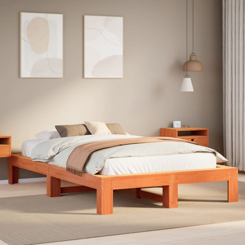 vidaXL Bed Frame without Mattress Wax Brown 120x190 cm Small Double Solid Wood Pine