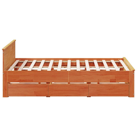 vidaXL Bed Frame without Mattress with Headboard Wax Brown 200x200 cm Solid Wood Pine