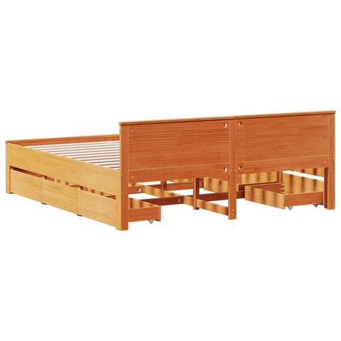 vidaXL Bed Frame without Mattress with Headboard Wax Brown 200x200 cm Solid Wood Pine