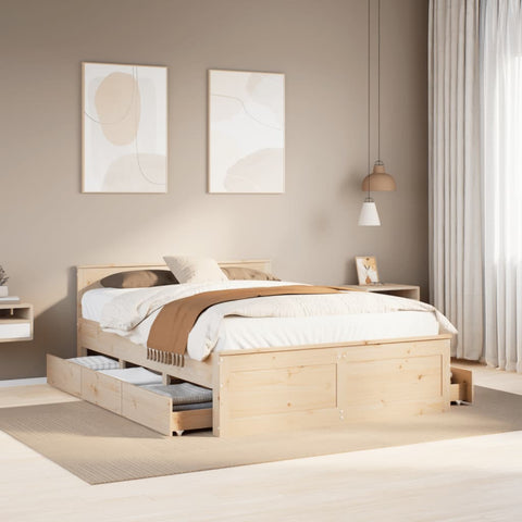 vidaXL Bed Frame without Mattress with Headboard 150x200 cm King Size Solid Wood Pine
