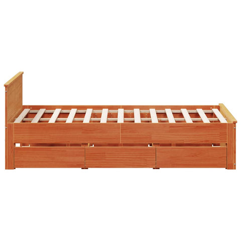 vidaXL Bed Frame without Mattress with Headboard Wax Brown 150x200 cm King Size Solid Wood Pine
