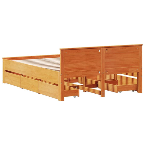 vidaXL Bed Frame without Mattress with Headboard Wax Brown 150x200 cm King Size Solid Wood Pine
