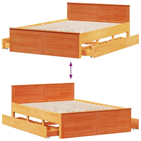 vidaXL Bed Frame without Mattress with Headboard Wax Brown 150x200 cm King Size Solid Wood Pine