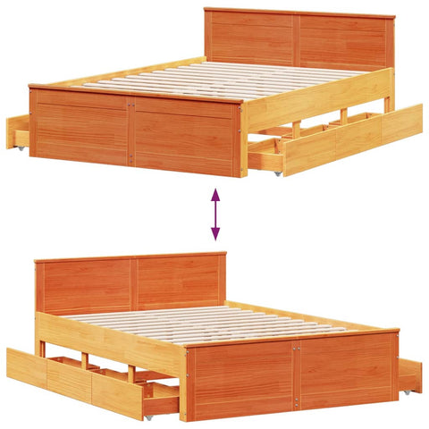 vidaXL Bed Frame without Mattress with Headboard Wax Brown 140x200 cm Solid Wood Pine
