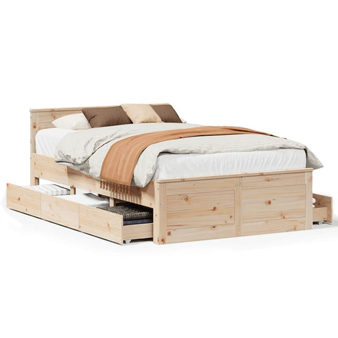 vidaXL Bed Frame without Mattress with Headboard 135x190 cm Double Solid Wood Pine