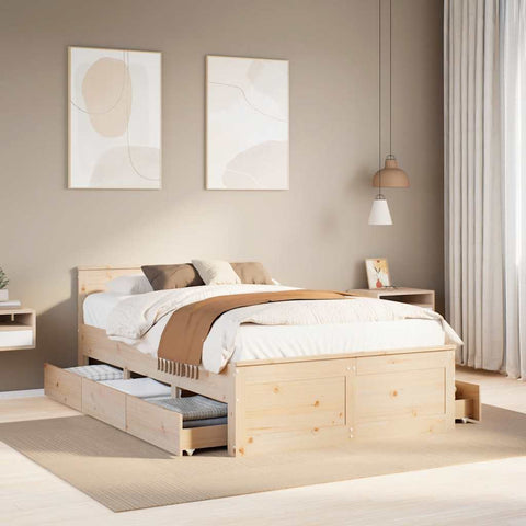 vidaXL Bed Frame without Mattress with Headboard 135x190 cm Double Solid Wood Pine