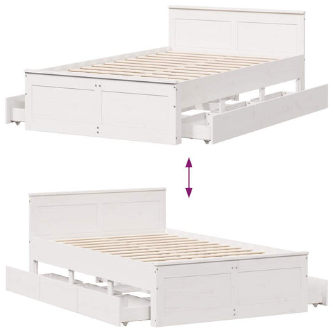 vidaXL Bed Frame without Mattress with Headboard White 135x190 cm Double Solid Wood Pine