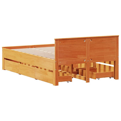 vidaXL Bed Frame without Mattress with Headboard Wax Brown 135x190 cm Double Solid Wood Pine
