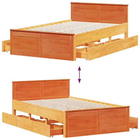 vidaXL Bed Frame without Mattress with Headboard Wax Brown 135x190 cm Double Solid Wood Pine