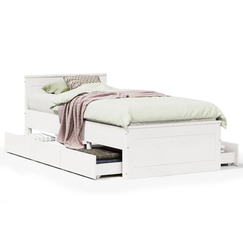 vidaXL Bed Frame without Mattress with Headboard White 90x190 cm Single Solid Wood Pine