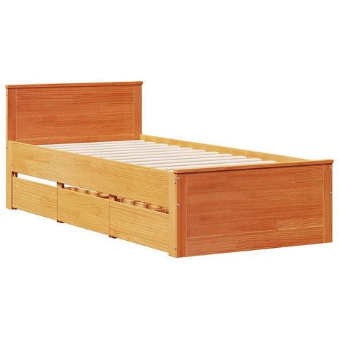 vidaXL Bed Frame without Mattress with Headboard Wax Brown 75x190 cm Small Single Solid Wood Pine