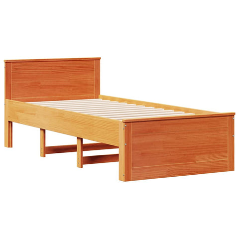vidaXL Bed Frame without Mattress with Headboard Wax Brown 75x190 cm Small Single Solid Wood Pine