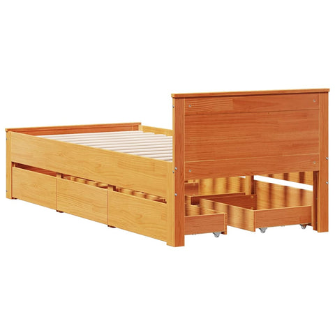 vidaXL Bed Frame without Mattress with Headboard Wax Brown 75x190 cm Small Single Solid Wood Pine