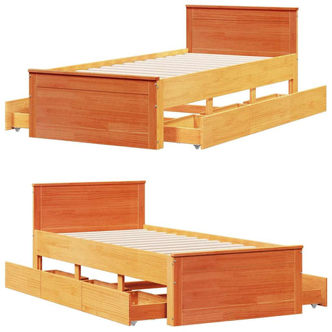 vidaXL Bed Frame without Mattress with Headboard Wax Brown 75x190 cm Small Single Solid Wood Pine