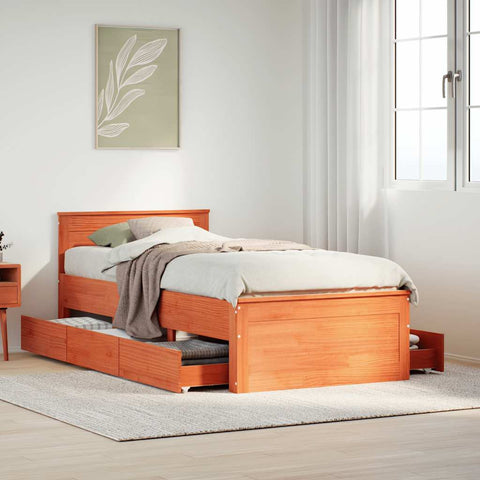 vidaXL Bed Frame without Mattress with Headboard Wax Brown 75x190 cm Small Single Solid Wood Pine