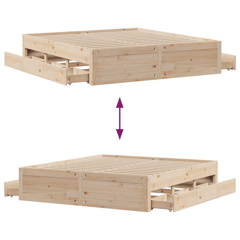 vidaXL Bed Frame without Mattress with Drawers 200x200 cm Solid Wood Pine