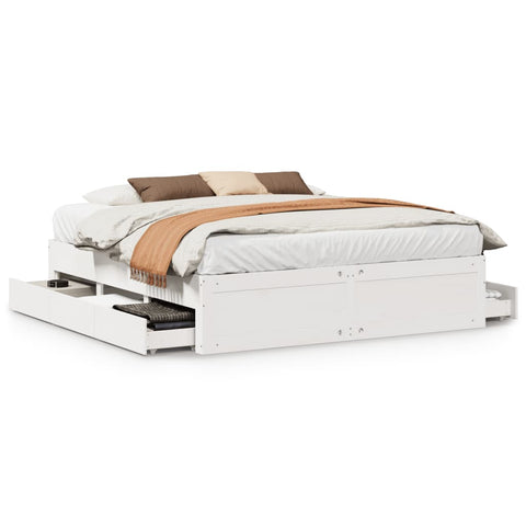 vidaXL Bed Frame without Mattress with Drawers White 180x200 cm Super King Solid Wood Pine