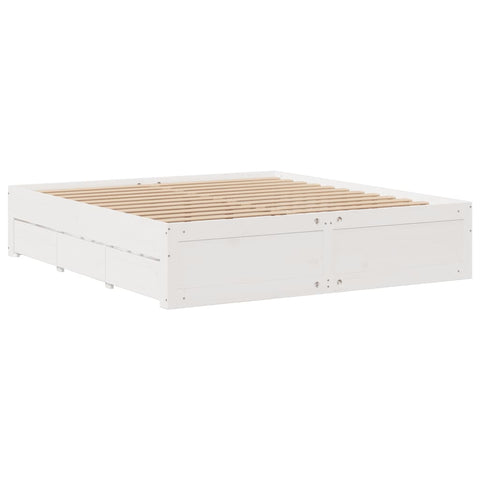 vidaXL Bed Frame without Mattress with Drawers White 180x200 cm Super King Solid Wood Pine