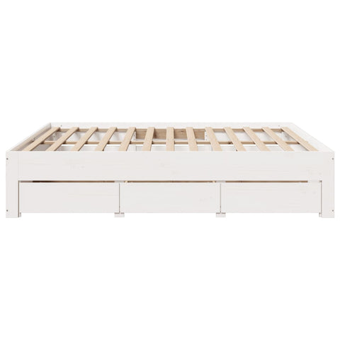 vidaXL Bed Frame without Mattress with Drawers White 180x200 cm Super King Solid Wood Pine