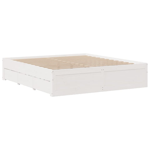 vidaXL Bed Frame without Mattress with Drawers White 180x200 cm Super King Solid Wood Pine
