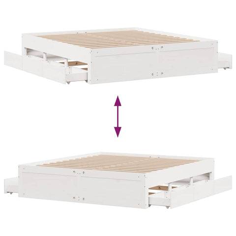 vidaXL Bed Frame without Mattress with Drawers White 180x200 cm Super King Solid Wood Pine