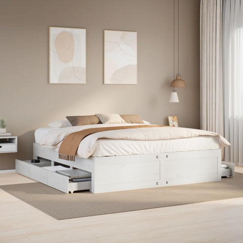 vidaXL Bed Frame without Mattress with Drawers White 180x200 cm Super King Solid Wood Pine