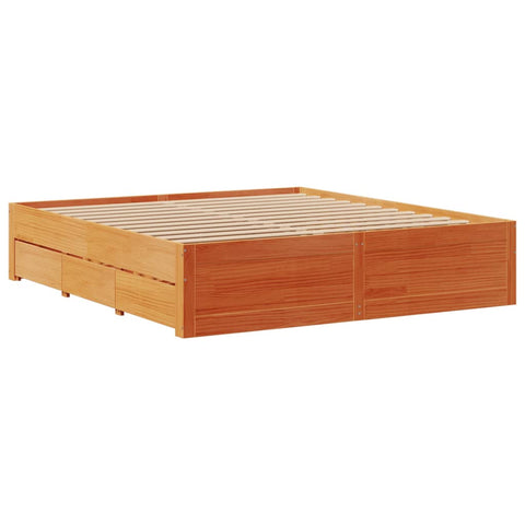 vidaXL Bed Frame without Mattress with Drawers Wax Brown 180x200 cm Super King Solid Wood Pine