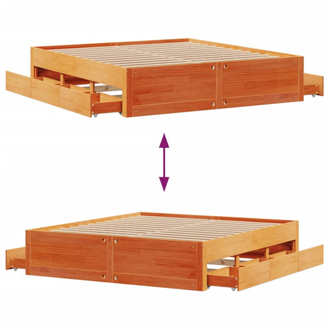 vidaXL Bed Frame without Mattress with Drawers Wax Brown 180x200 cm Super King Solid Wood Pine