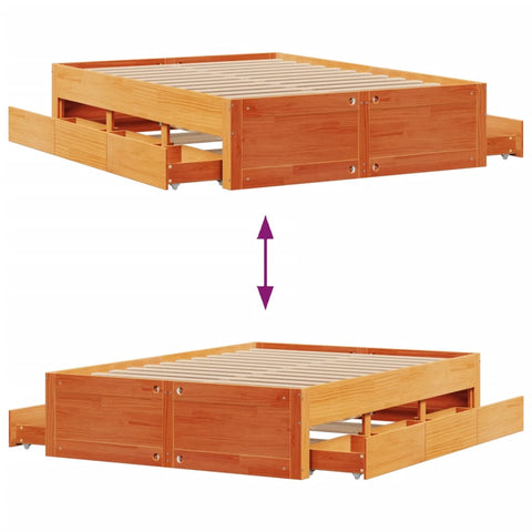 vidaXL Bed Frame without Mattress with Drawers Wax Brown 160x200 cm Solid Wood Pine