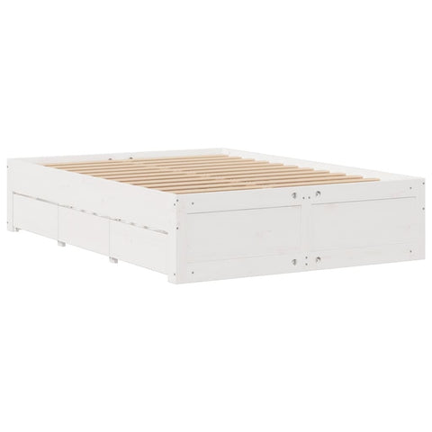 vidaXL Bed Frame without Mattress with Drawers White 150x200 cm King Size Solid Wood Pine