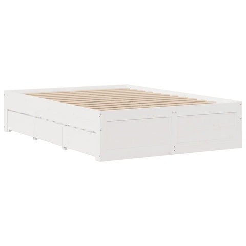 vidaXL Bed Frame without Mattress with Drawers White 150x200 cm King Size Solid Wood Pine