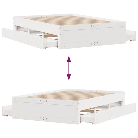 vidaXL Bed Frame without Mattress with Drawers White 150x200 cm King Size Solid Wood Pine