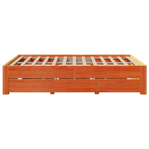 vidaXL Bed Frame without Mattress with Drawers Wax Brown 150x200 cm King Size Solid Wood Pine