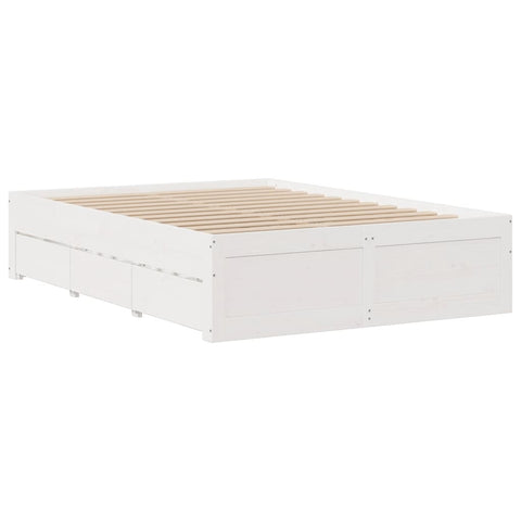 vidaXL Bed Frame without Mattress with Drawers White 140x200 cm Solid Wood Pine