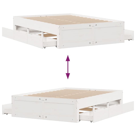 vidaXL Bed Frame without Mattress with Drawers White 140x200 cm Solid Wood Pine