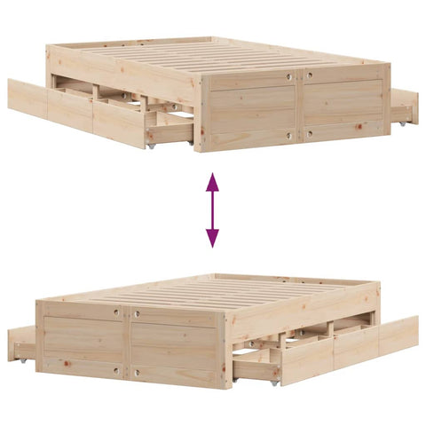 vidaXL Bed Frame without Mattress with Drawers 120x200 cm Solid Wood Pine