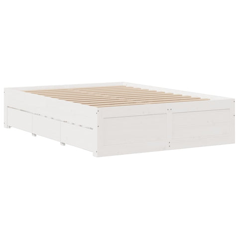 vidaXL Bed Frame without Mattress with Drawers White 140x190 cm Solid Wood Pine