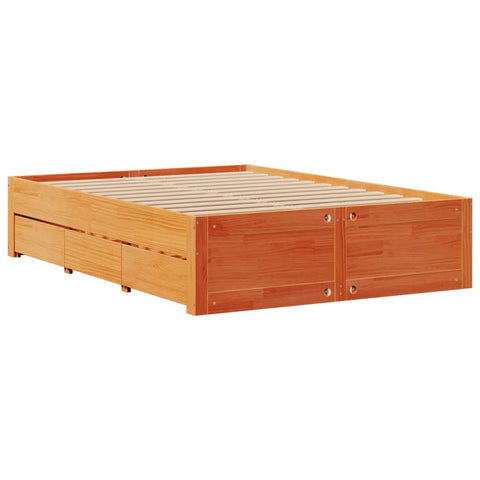 vidaXL Bed Frame without Mattress with Drawers Wax Brown 140x190 cm Solid Wood Pine