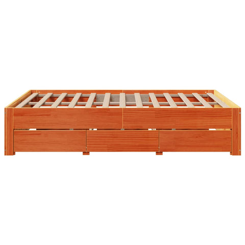vidaXL Bed Frame without Mattress with Drawers Wax Brown 140x190 cm Solid Wood Pine