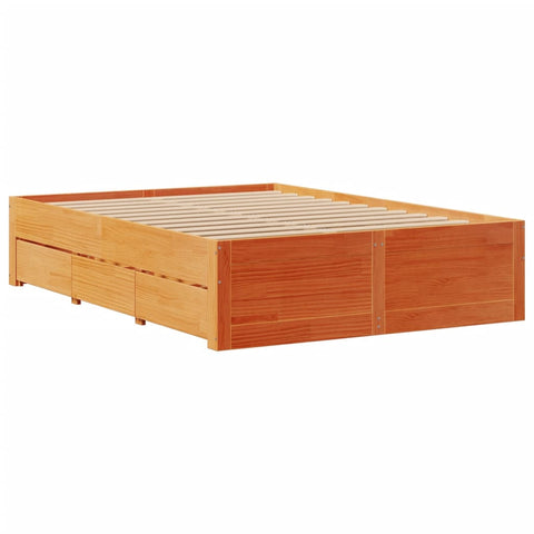 vidaXL Bed Frame without Mattress with Drawers Wax Brown 140x190 cm Solid Wood Pine