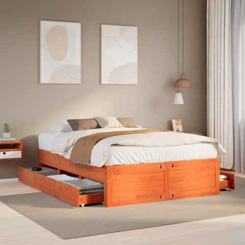 vidaXL Bed Frame without Mattress with Drawers Wax Brown 140x190 cm Solid Wood Pine