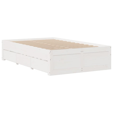 vidaXL Bed Frame without Mattress with Drawers White 135x190 cm Double Solid Wood Pine