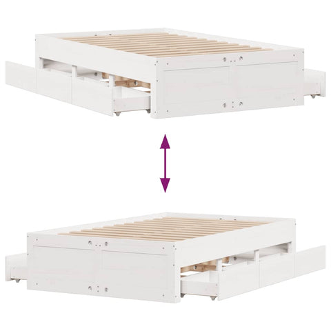 vidaXL Bed Frame without Mattress with Drawers White 135x190 cm Double Solid Wood Pine