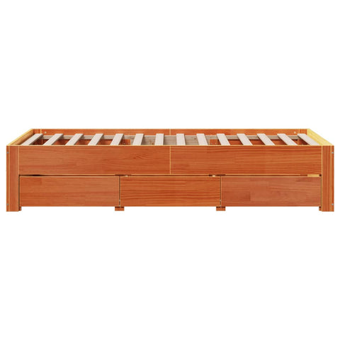 vidaXL Bed Frame without Mattress with Drawers Wax Brown 75x190 cm Small Single Solid Wood Pine